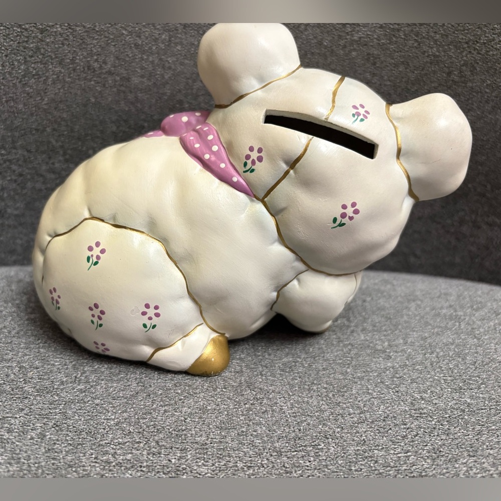1987 Vintage Lefton Piggy Bank Figurine with Pink Accents - Picture 4 of 8
